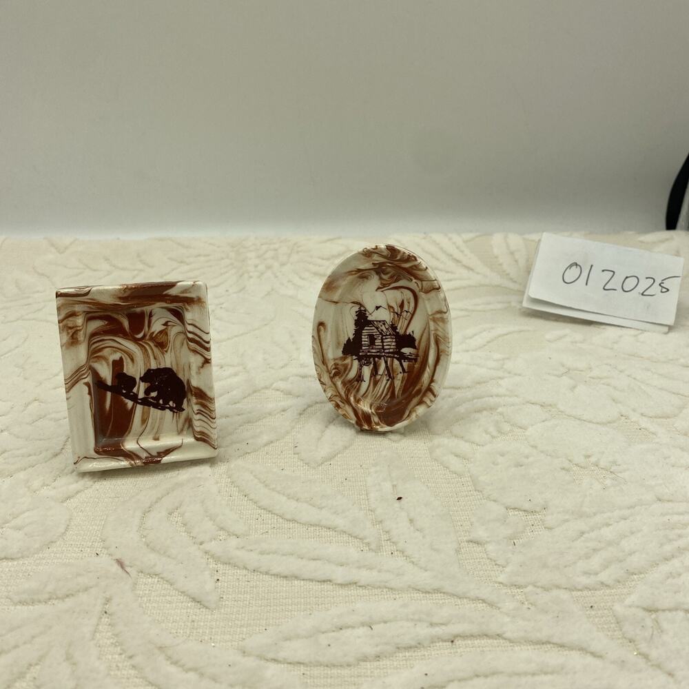 2-Handmade Glazed Picture Frames With Picture Brown Swirl 2.25” Tall